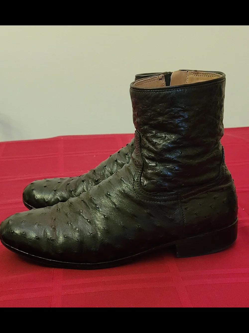 Men's Black Authentic Ostrich Ankle Boots